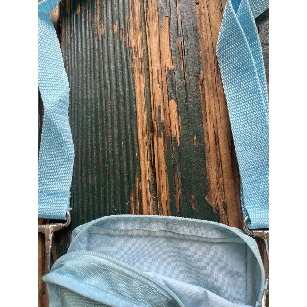 Love Lines Sport Bag Light Blue Crossbody Travel Pouch Multi Zip Pockets 2161